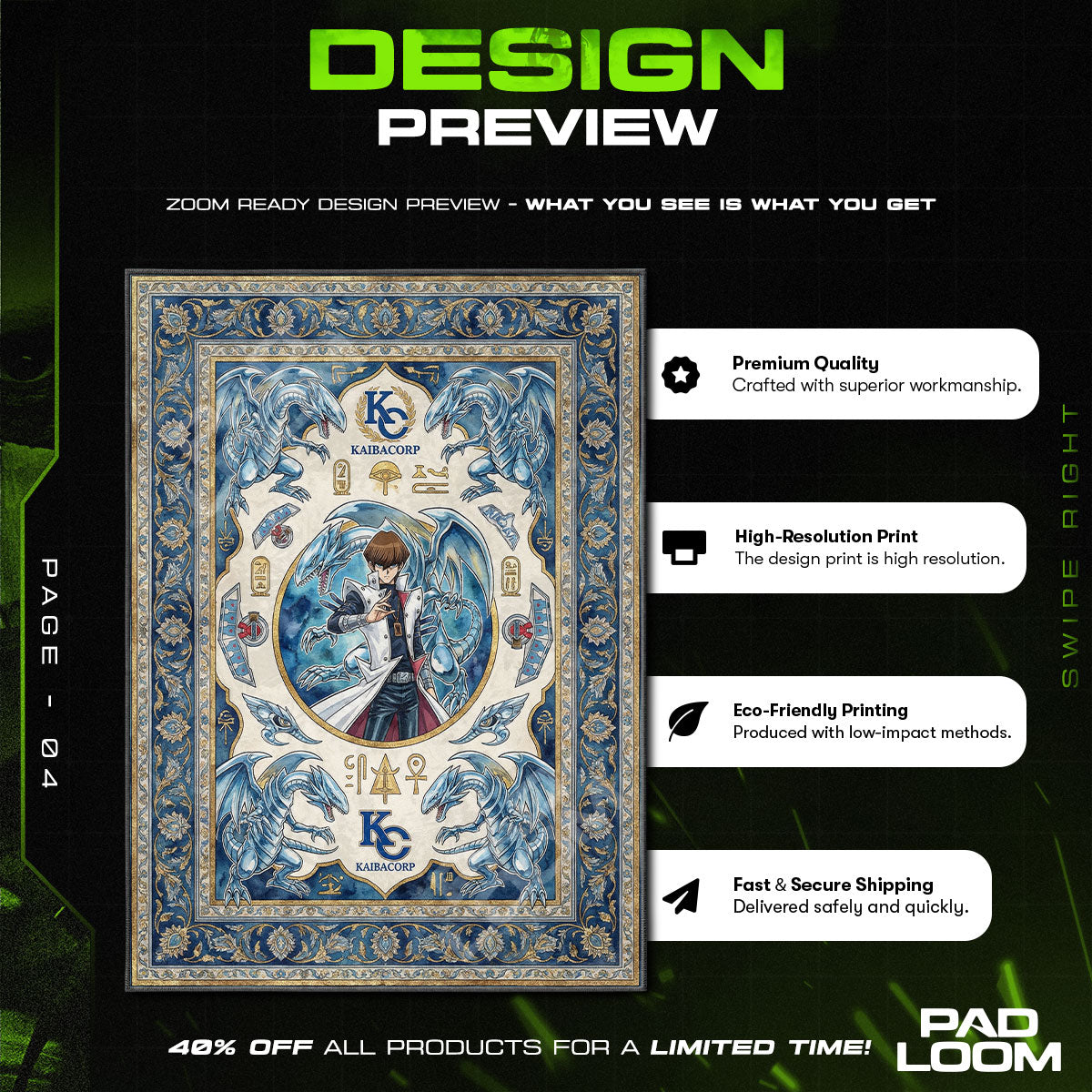 Seto Kaiba Blauäugiger Beschwörungsmatte - Yu-Gi-Oh! Stuhlunterlage