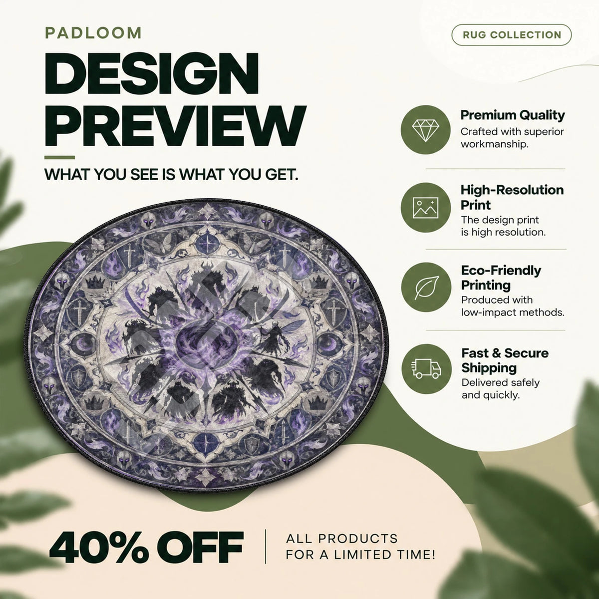 Shadow Army Violet Solo Leveling round rug full design preview