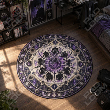 Shadow Army Violet Solo Leveling round rug on a bedroom floor - Solo Leveling chair mat