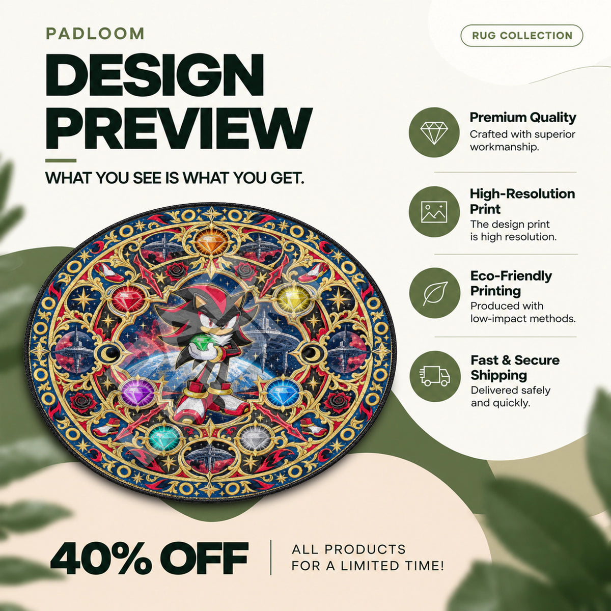 Shadow Emerald Round Rug - Sonic Chair Mat