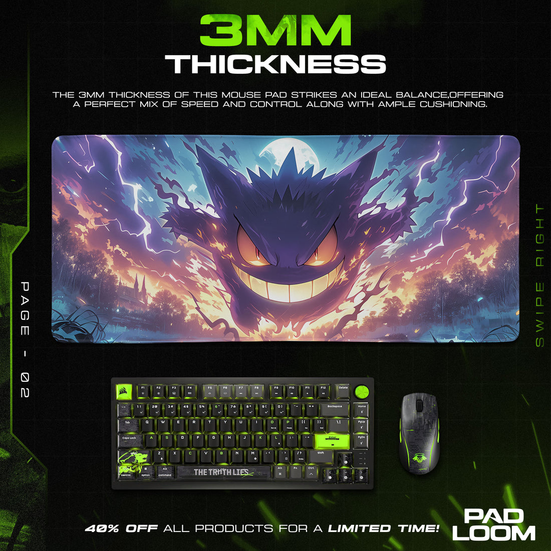 Shadow Gengar Mouse Pad, Ghost Pokémon Gaming Desk Mat