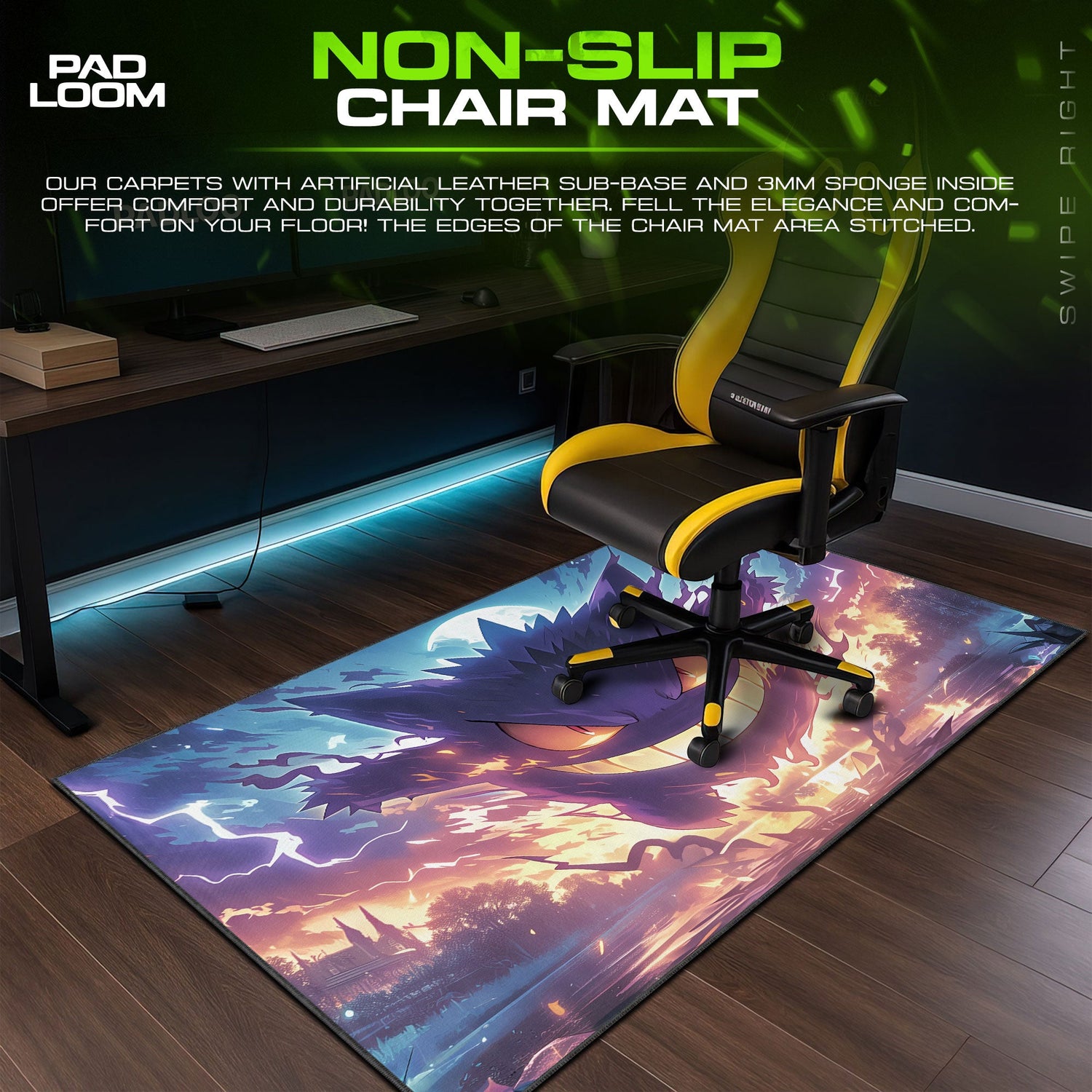 Shadow Gengar Mouse Pad, Ghost Pokémon Gaming Desk Mat Padloom