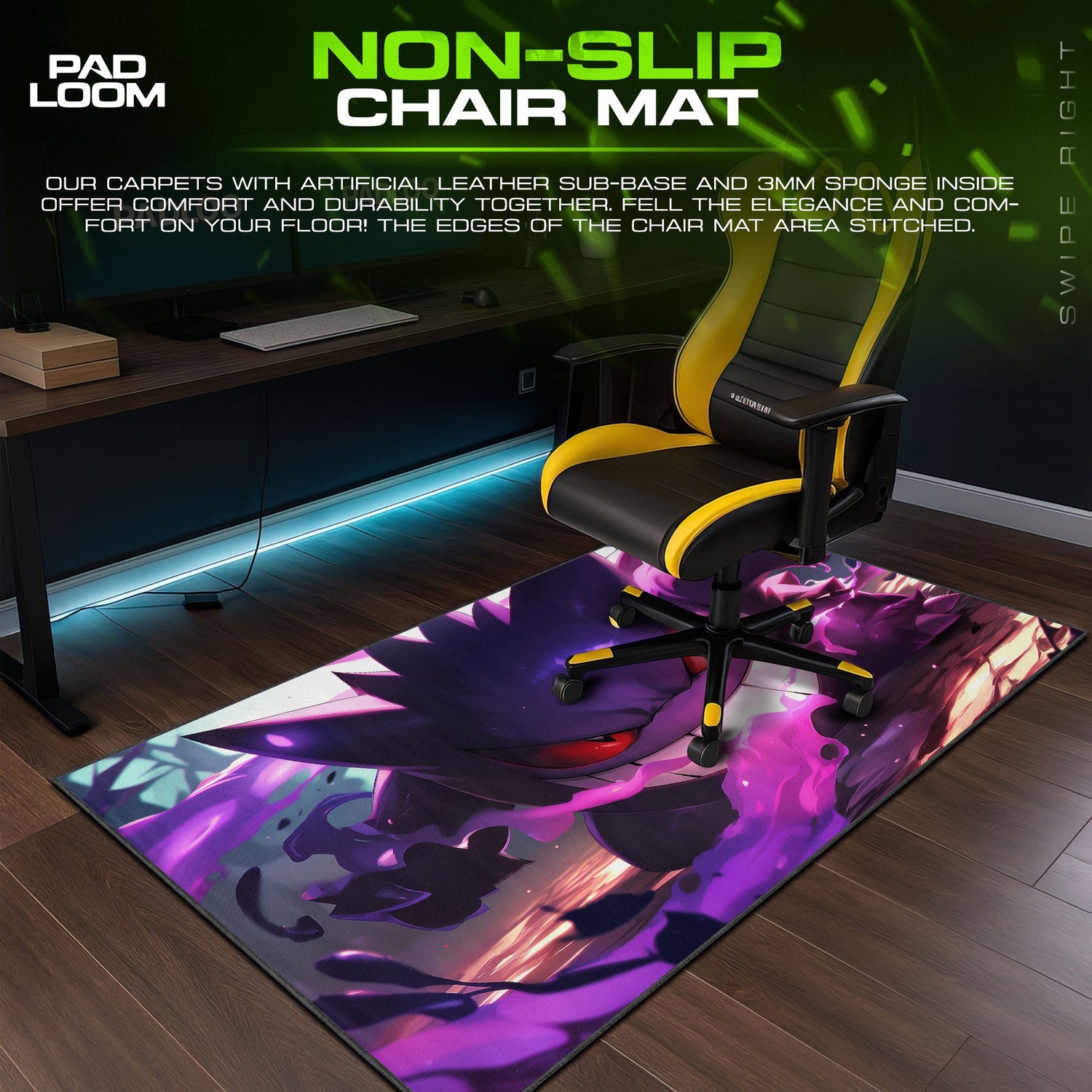 Shadow Surge Gengar Mouse Pad, Ghost Pokémon Gaming Desk Mat Padloom