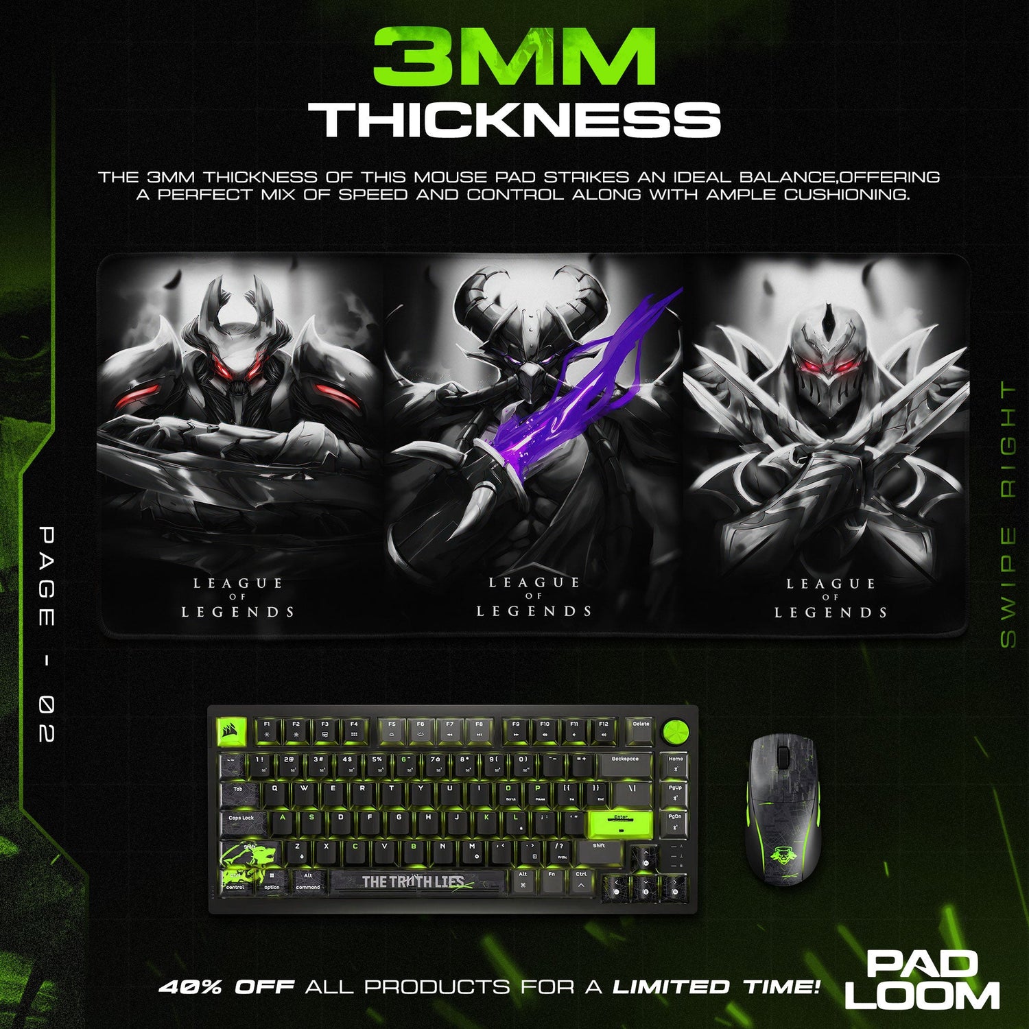 Shadow Triad Mouse Pad, League Dark Assassin Gaming Desk Mat Padloom