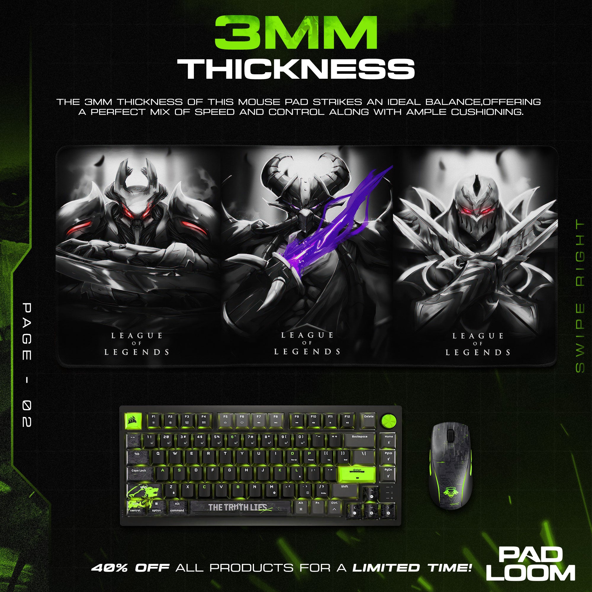 Shadow Triad Mouse Pad, League Dark Assassin Gaming Desk Mat