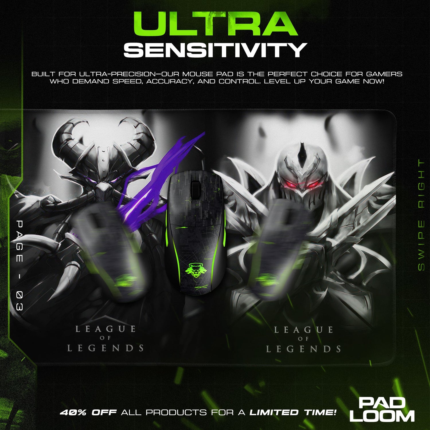 Shadow Triad Mouse Pad, League Dark Assassin Gaming Desk Mat Padloom