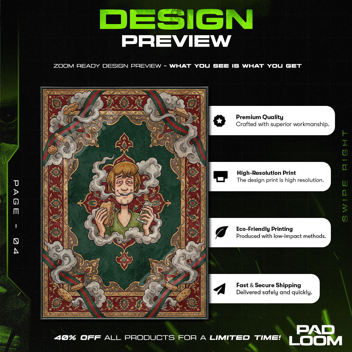 Floor character design printed on rug