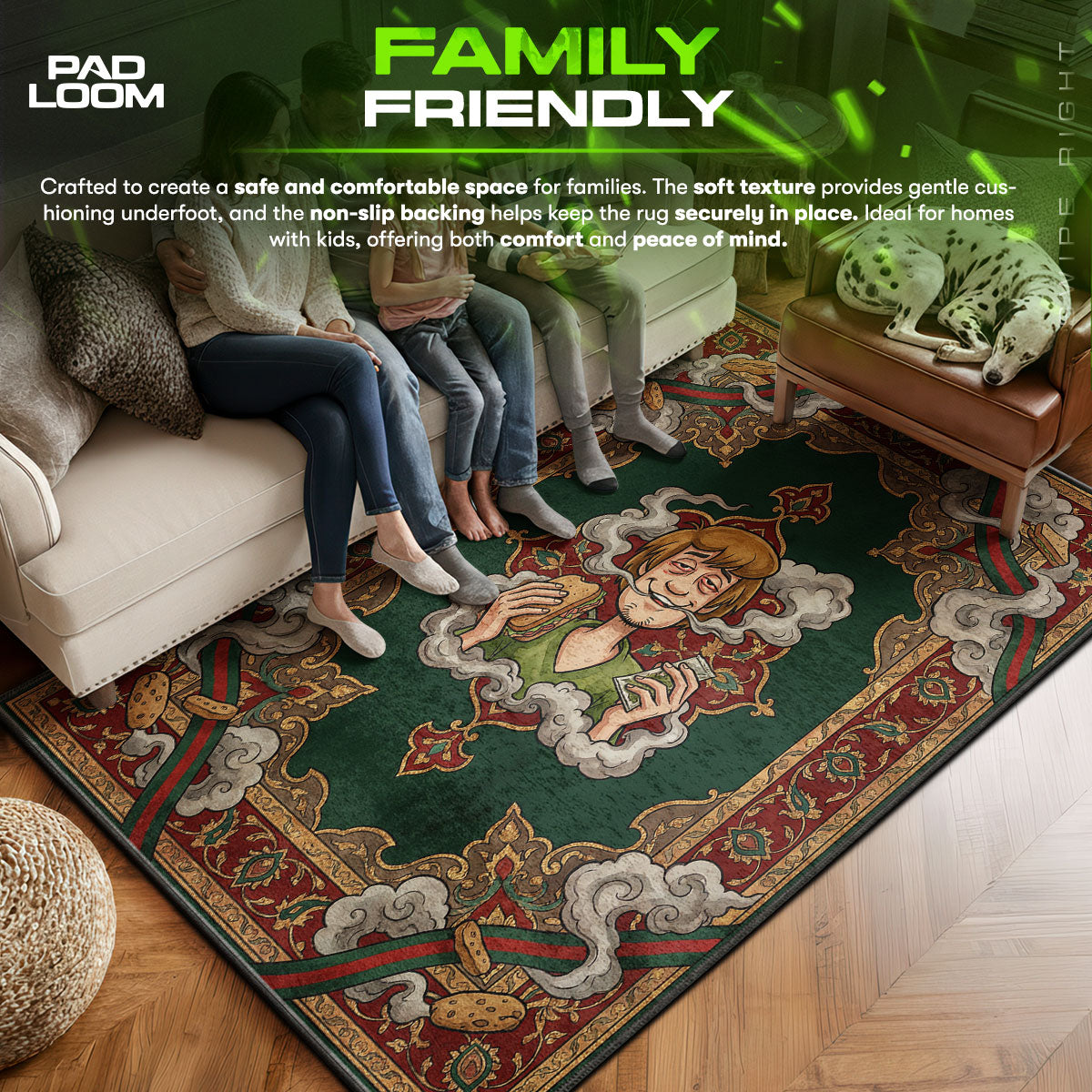 Stoned area rug showing full home decor artwork