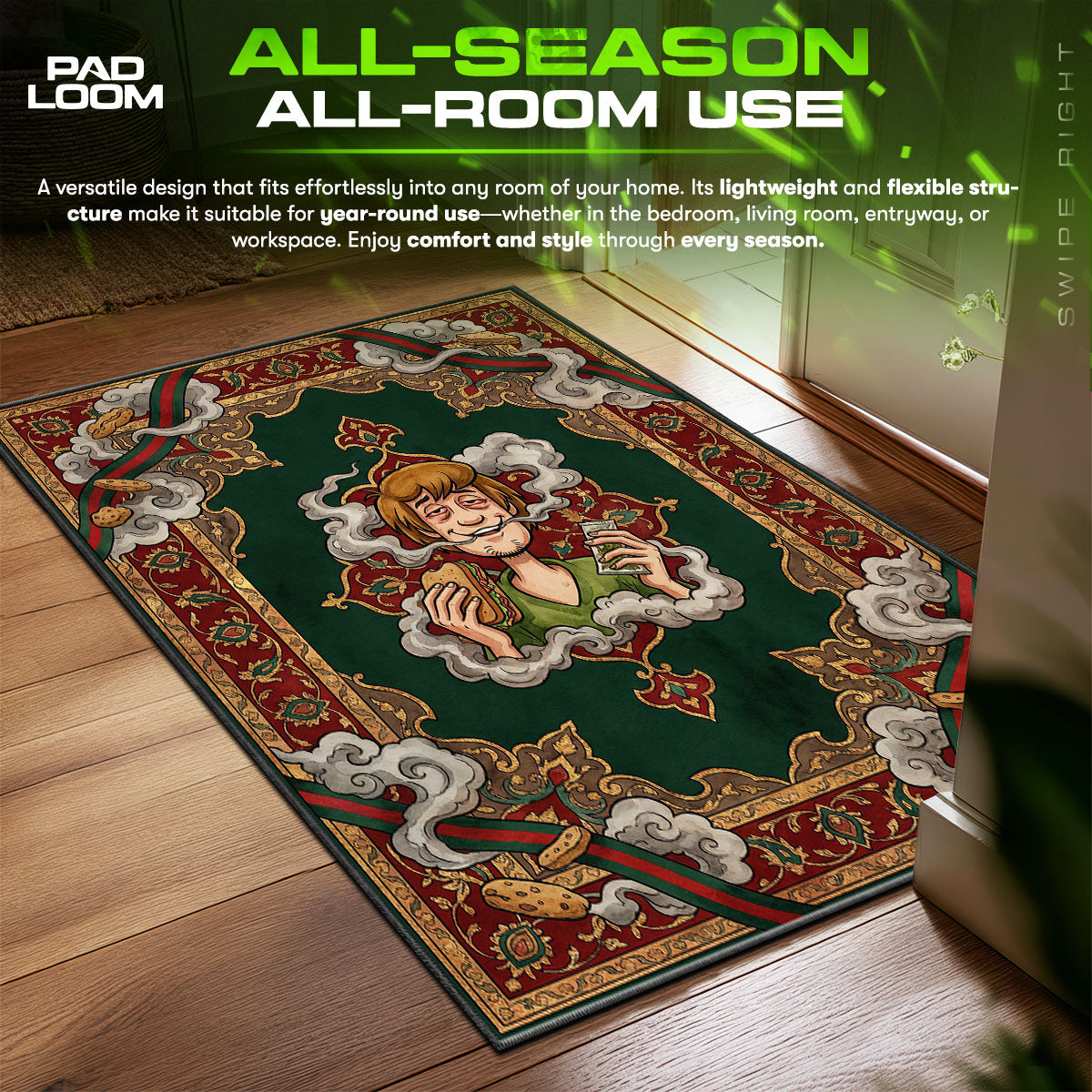 Stoned Shaggy Monogram Luxury Hype Floor fan rug — premium quality print