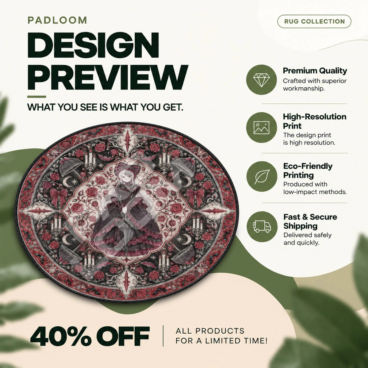 Shalltear Parasol Overlord round rug full design preview