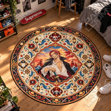 Shanks Crimson One Piece round rug on a bedroom floor - One Piece chair mat