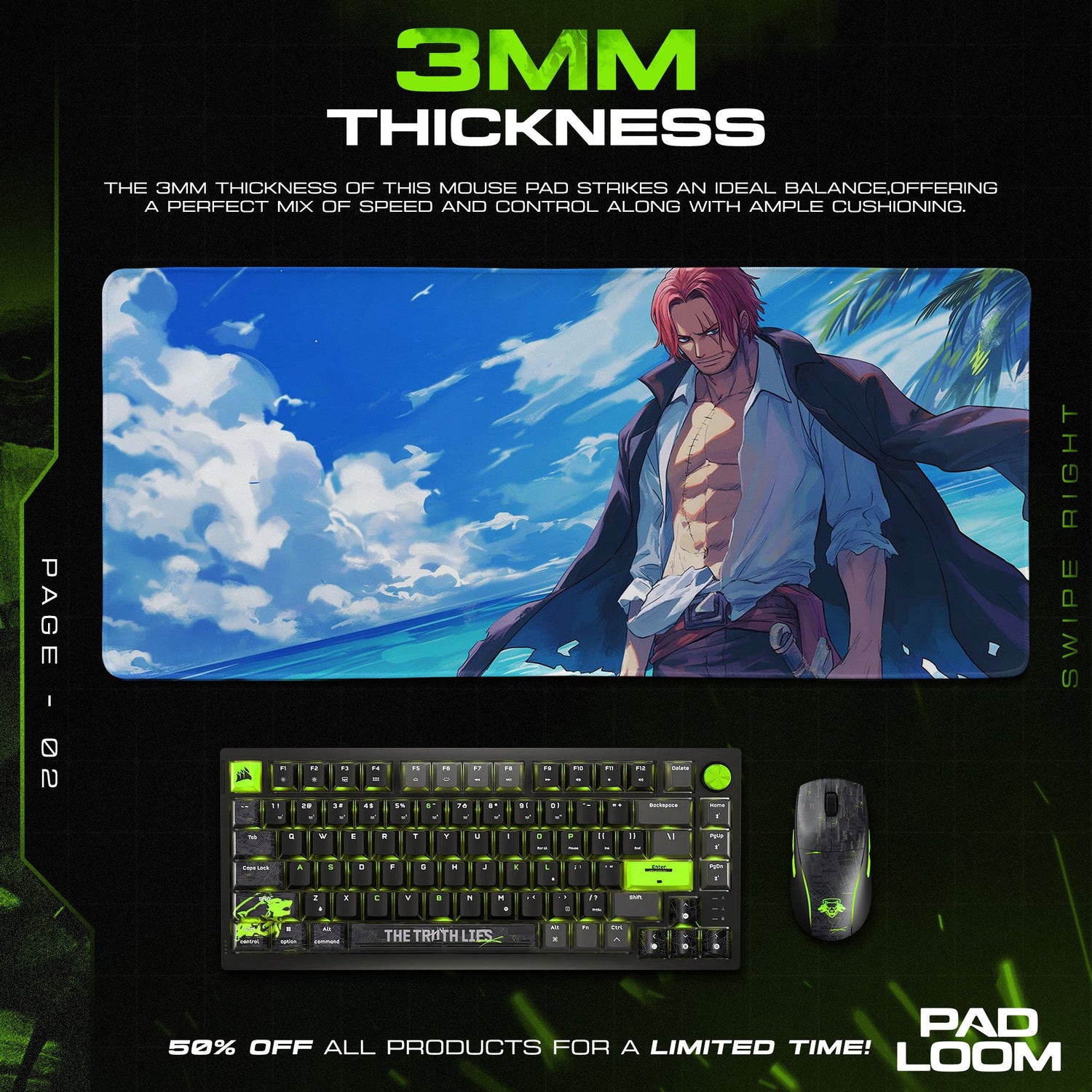Shanks Mouse Pad - Dark Conqueror Anime Desk Mat Padloom