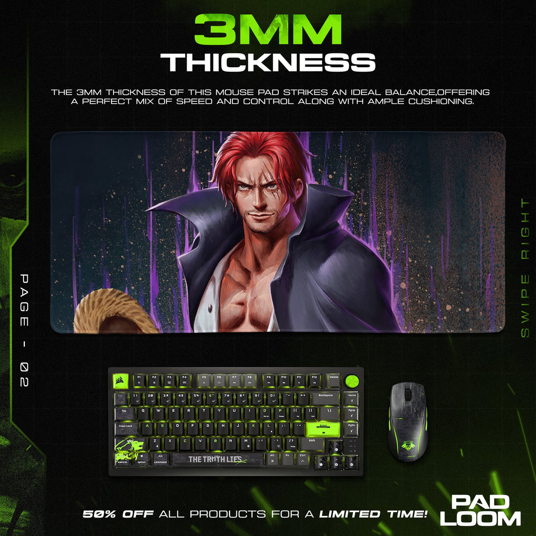 Shanks Mouse Pad - Red-Haired Pirate Desk Mat Padloom
