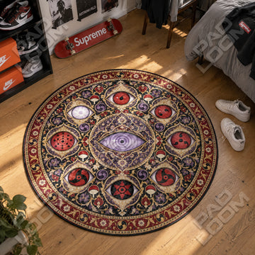 Sharingan Medallion Naruto round rug on a bedroom floor - Naruto chair mat