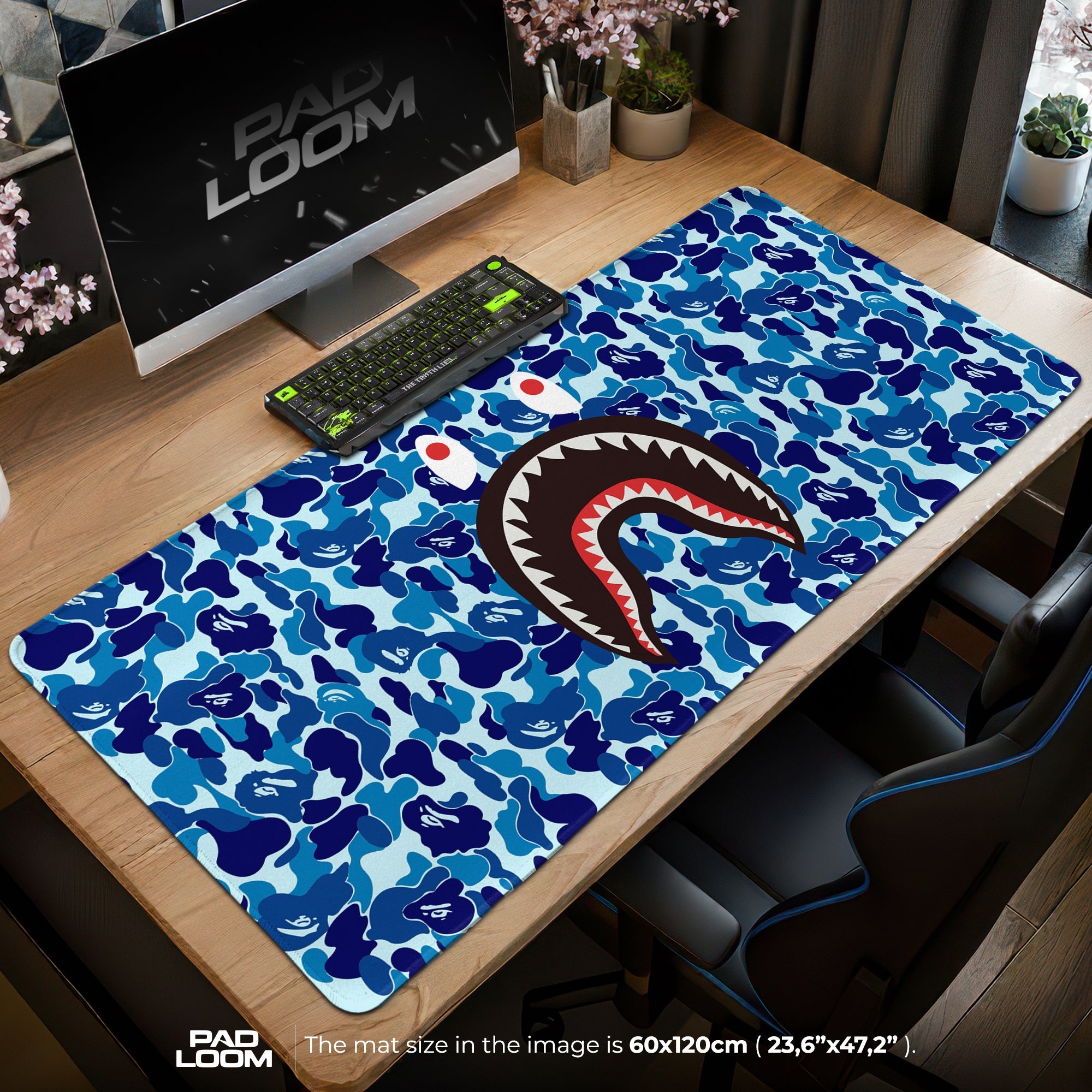 Shark Bape Mouse Pad - Blue Camo Hypebeast Gaming Desk Mat Padloom