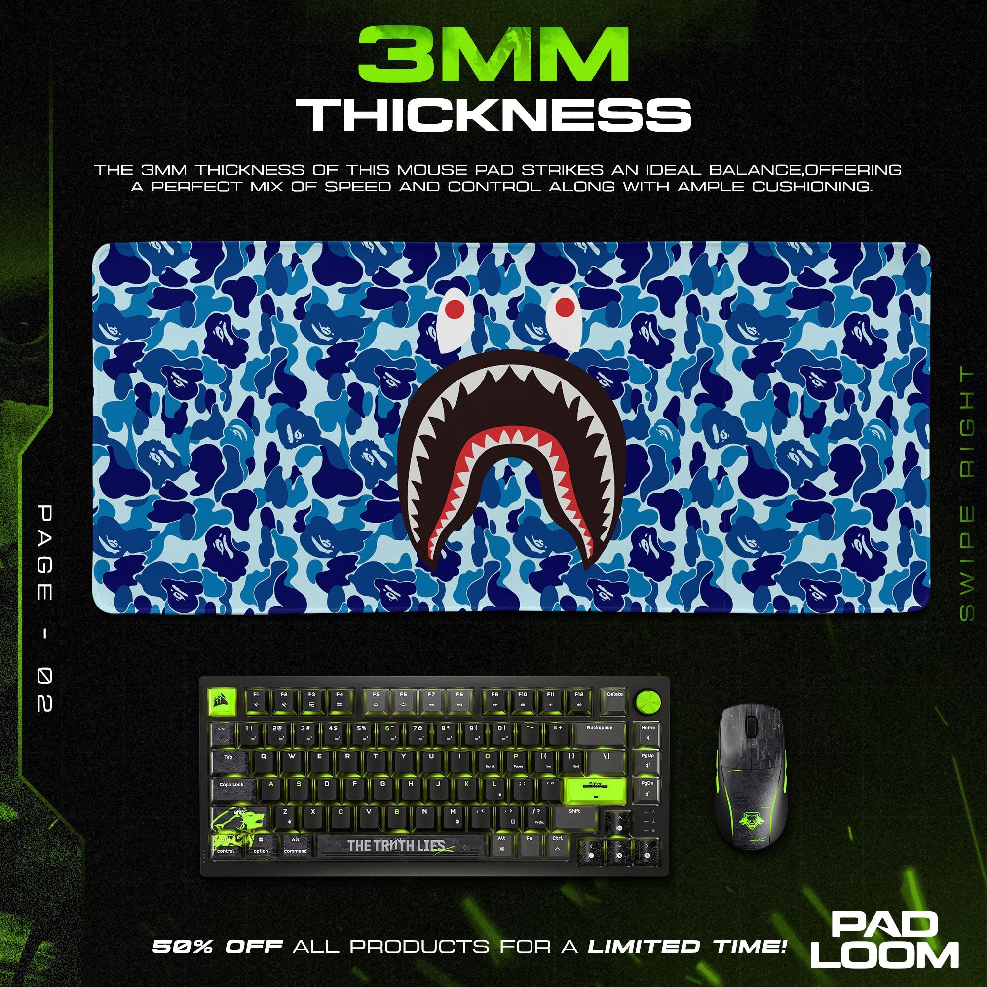 Shark Bape Mouse Pad - Blue Camo Hypebeast Gaming Desk Mat Padloom