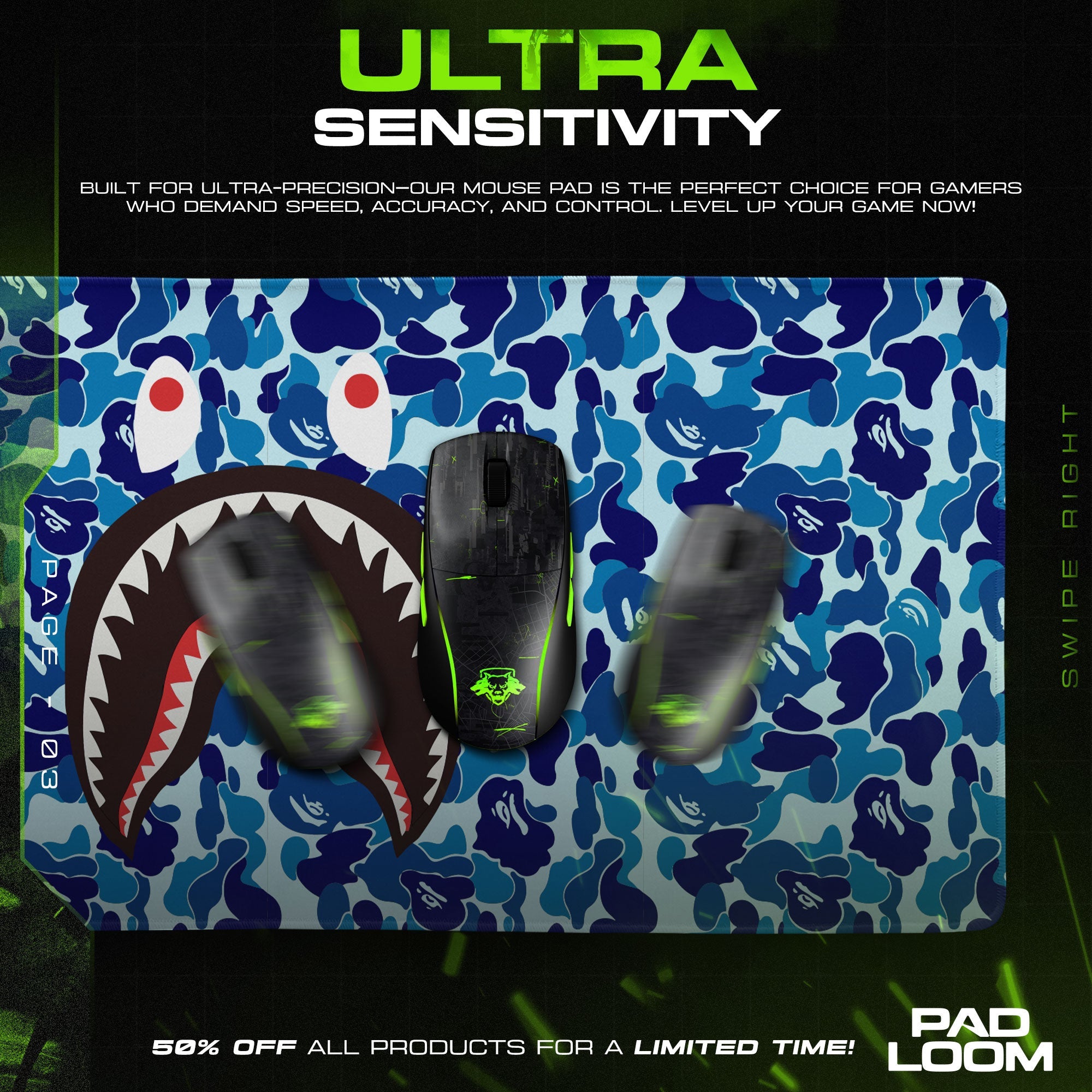 Shark Bape Mouse Pad - Blue Camo Hypebeast Gaming Desk Mat Padloom