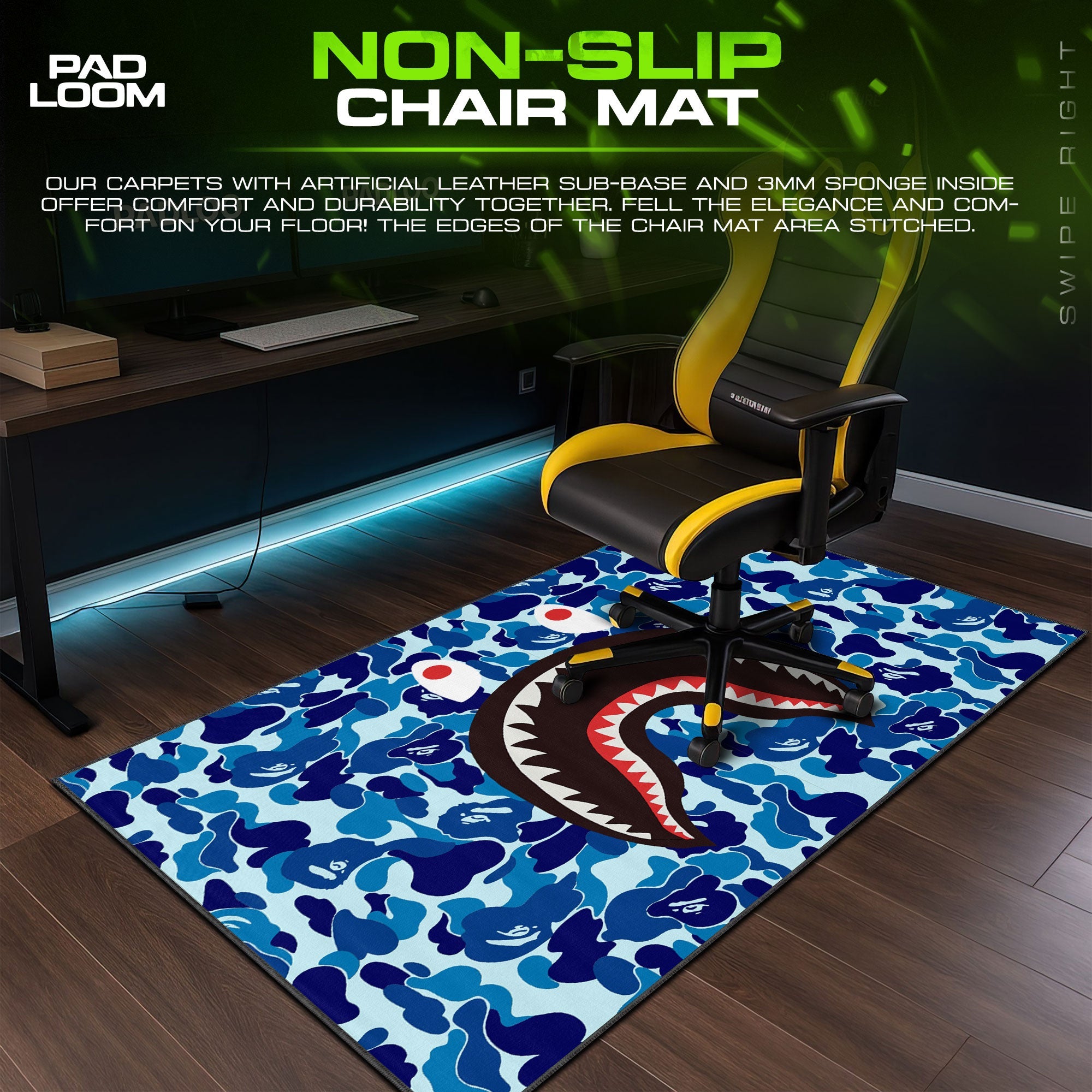 Shark Bape Mouse Pad - Blue Camo Hypebeast Gaming Desk Mat Padloom