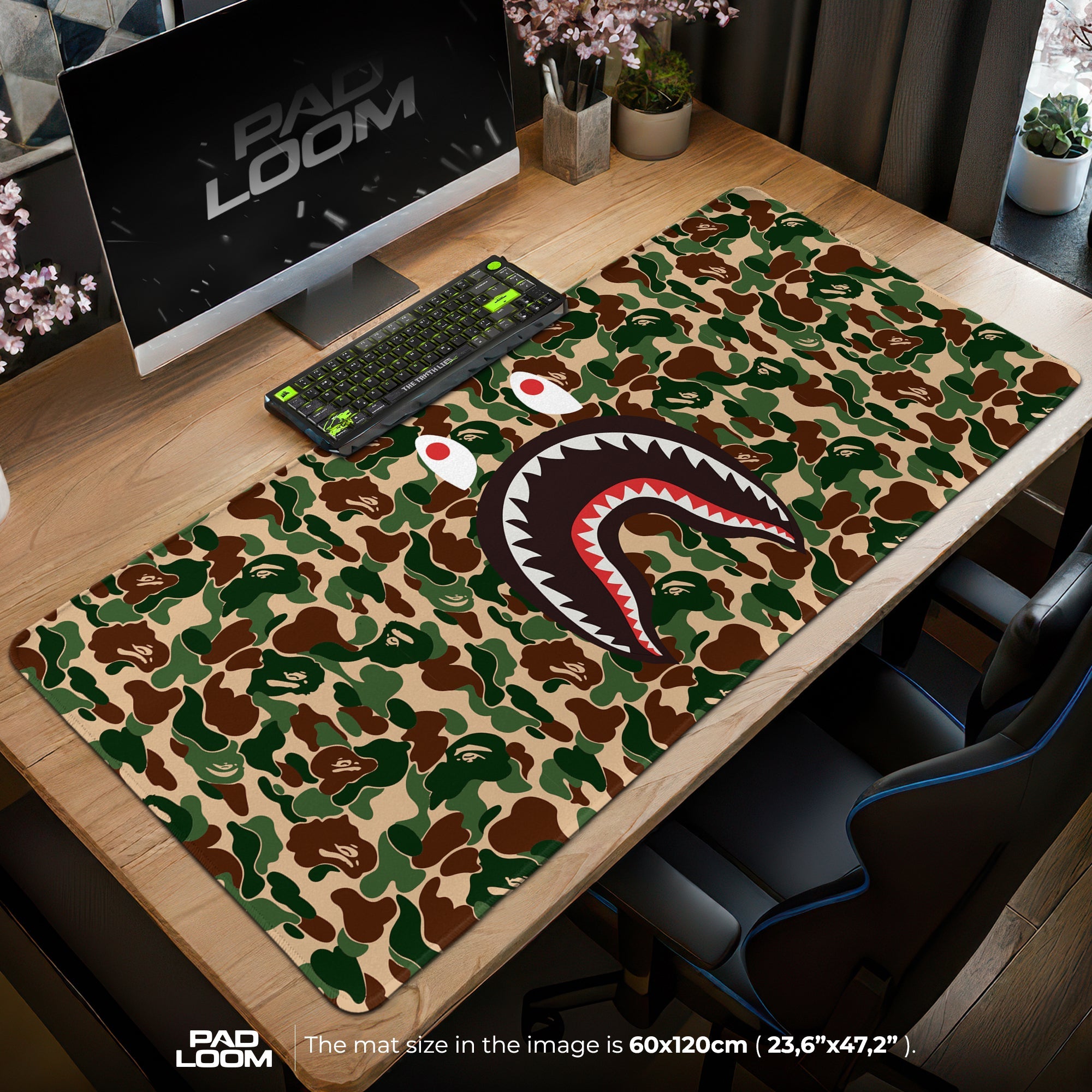 Shark Bape Mouse Pad - Camo Streetwear Gaming Desk Mat Padloom
