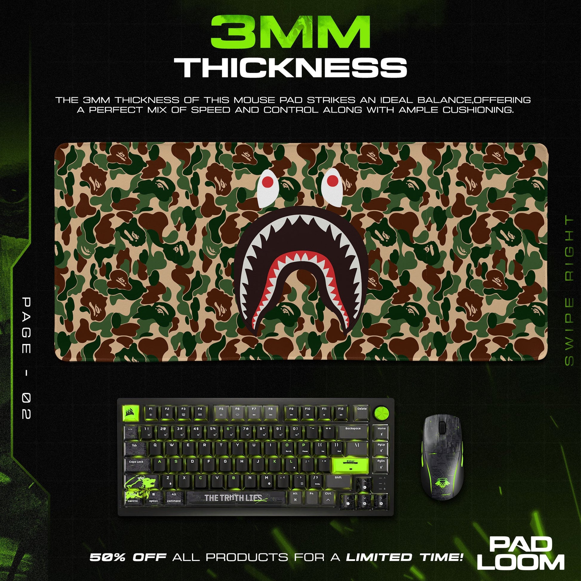 Shark Bape Mouse Pad - Camo Streetwear Gaming Desk Mat Padloom