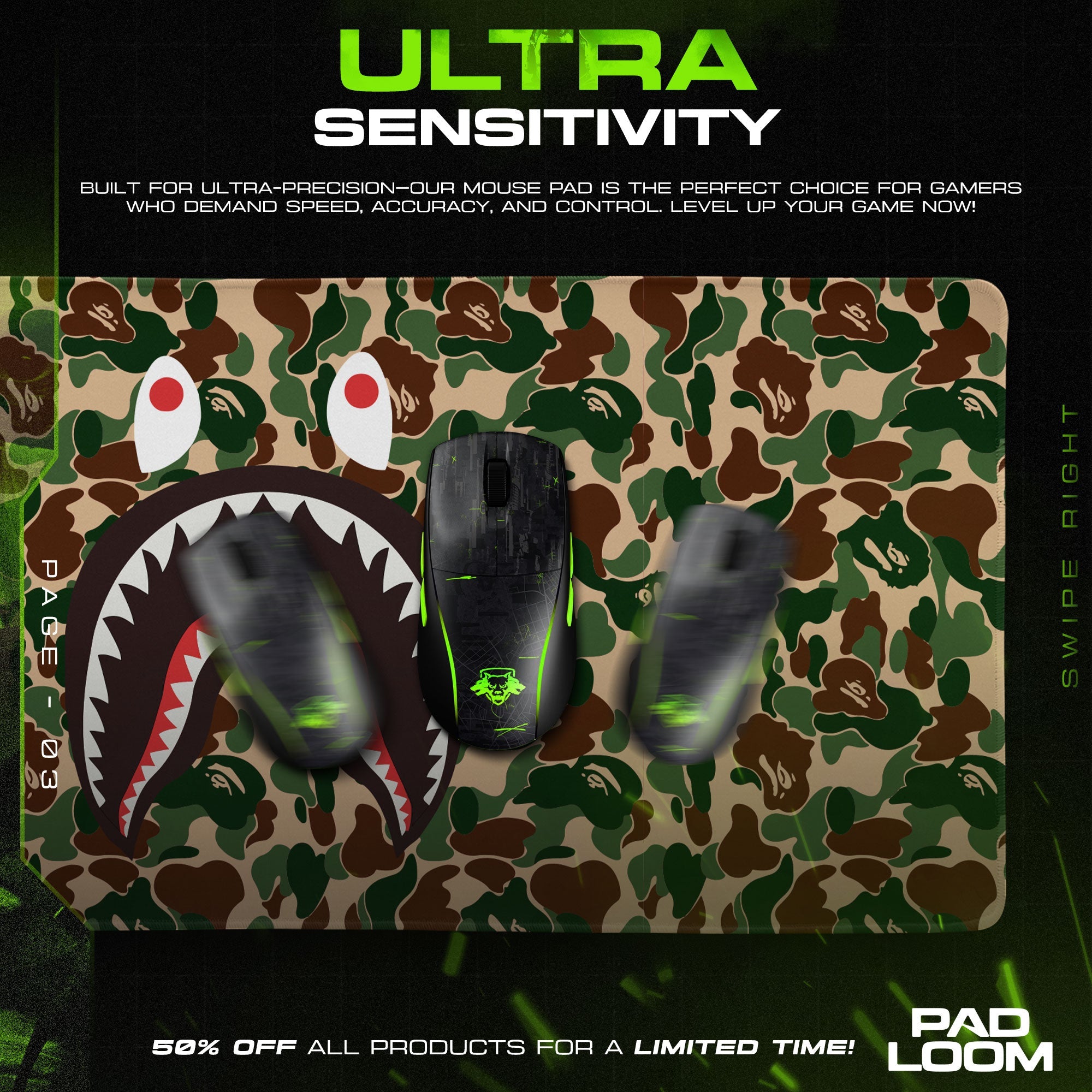 Shark Bape Mouse Pad - Camo Streetwear Gaming Desk Mat Padloom