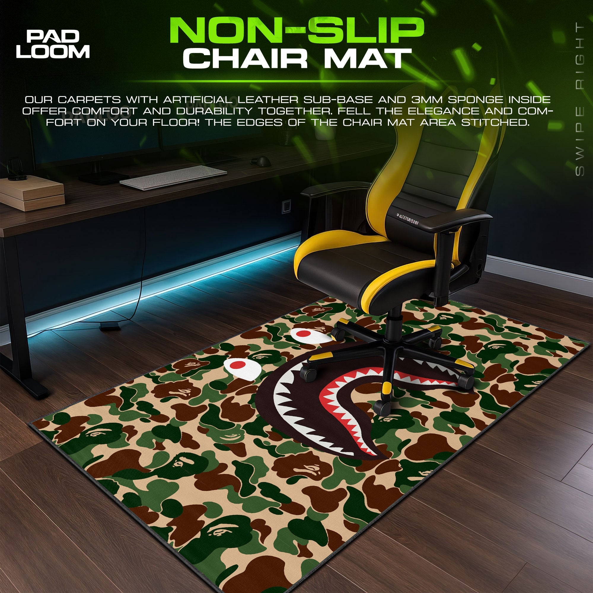 Shark Bape Mouse Pad - Camo Streetwear Gaming Desk Mat Padloom