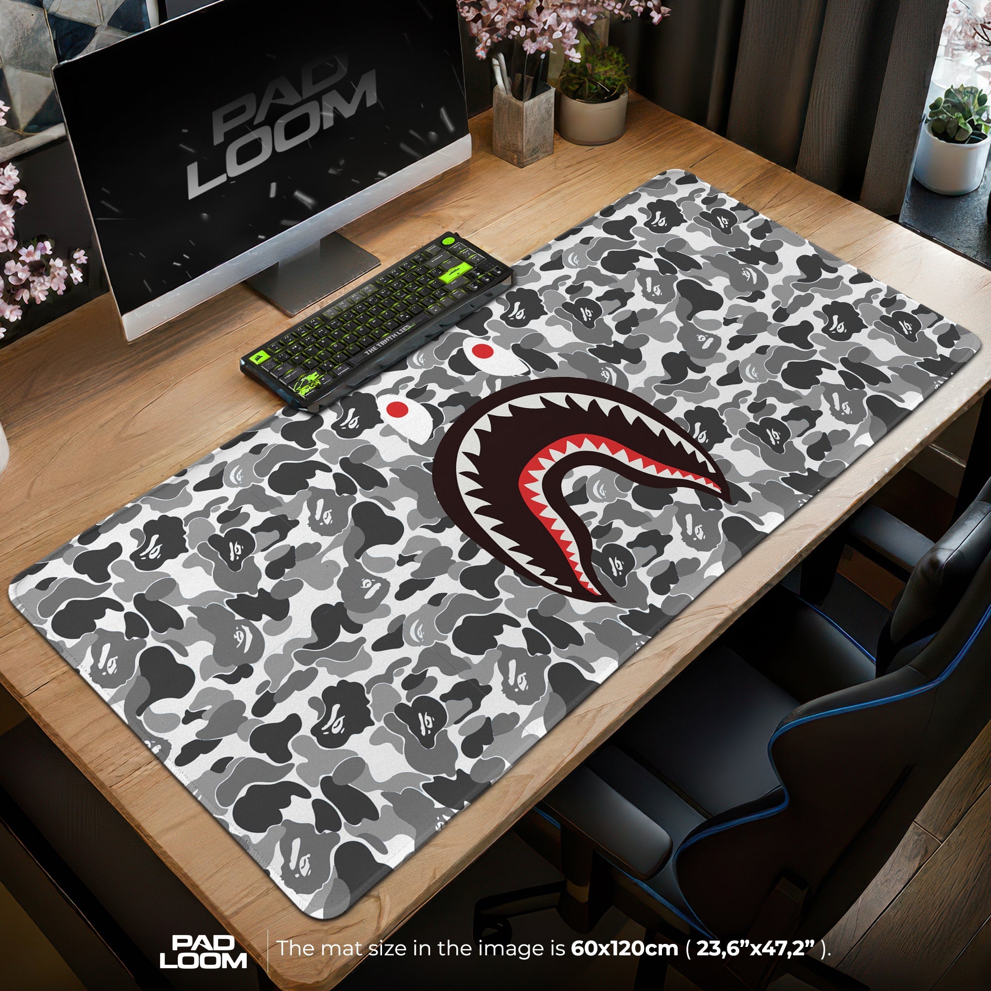 Shark Bape Mouse Pad - Gray Camo Sneakerhead Gaming Desk Mat Padloom