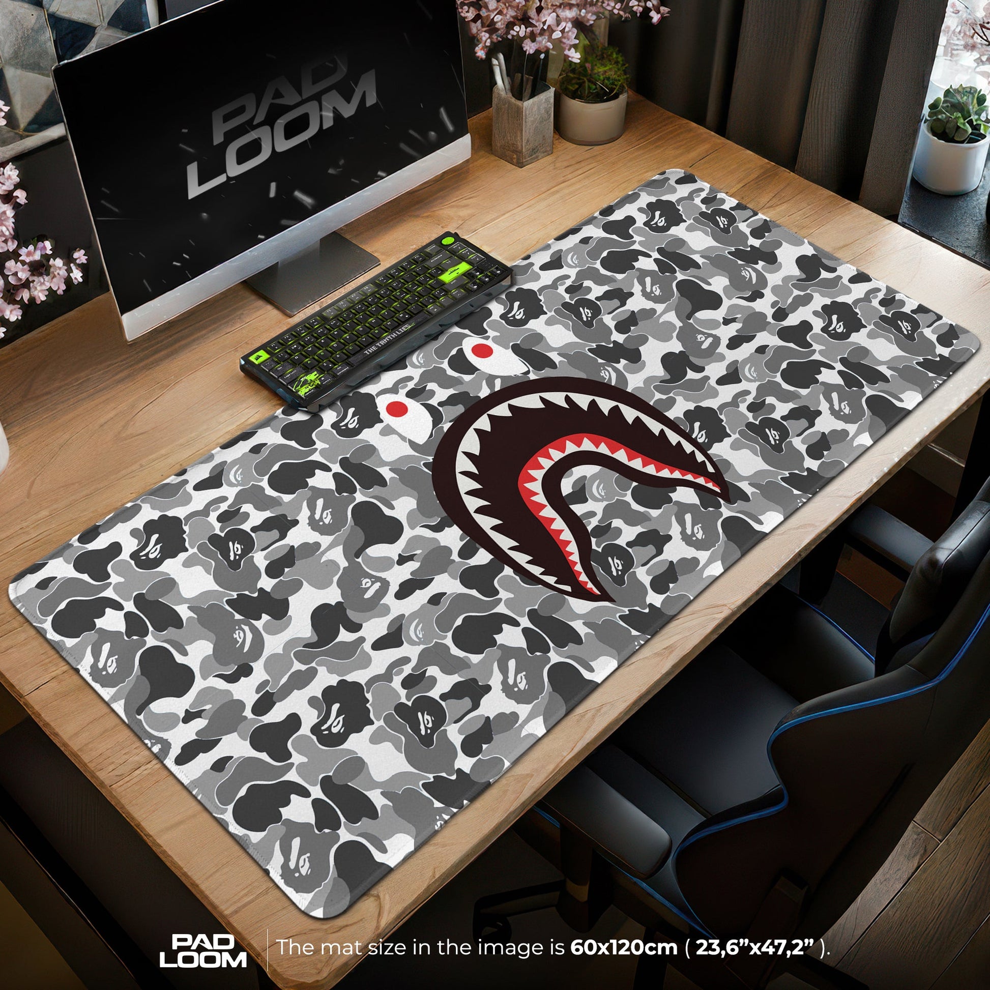 Shark Bape Mouse Pad - Gray Camo Sneakerhead Gaming Desk Mat Padloom