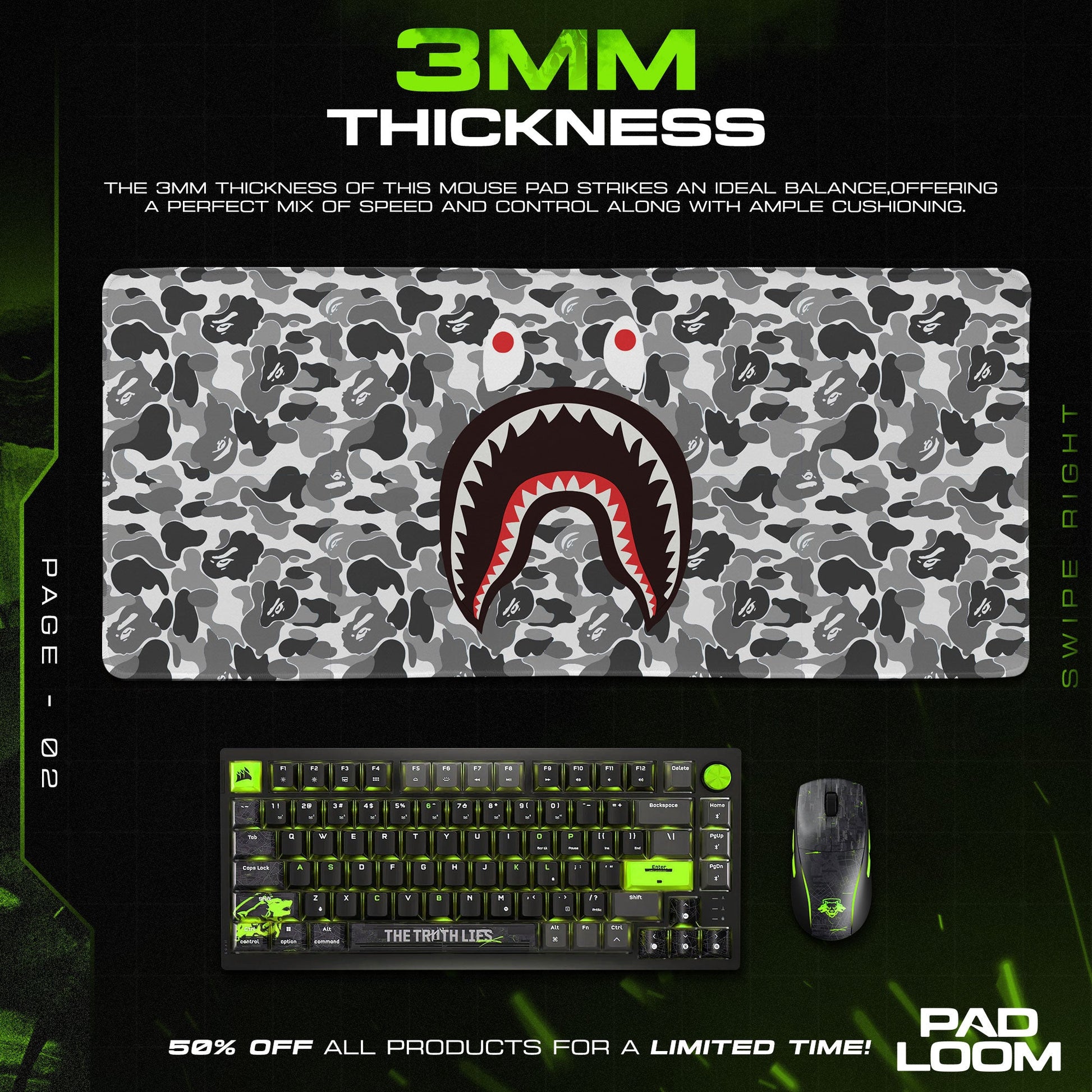 Shark Bape Mouse Pad - Gray Camo Sneakerhead Gaming Desk Mat Padloom