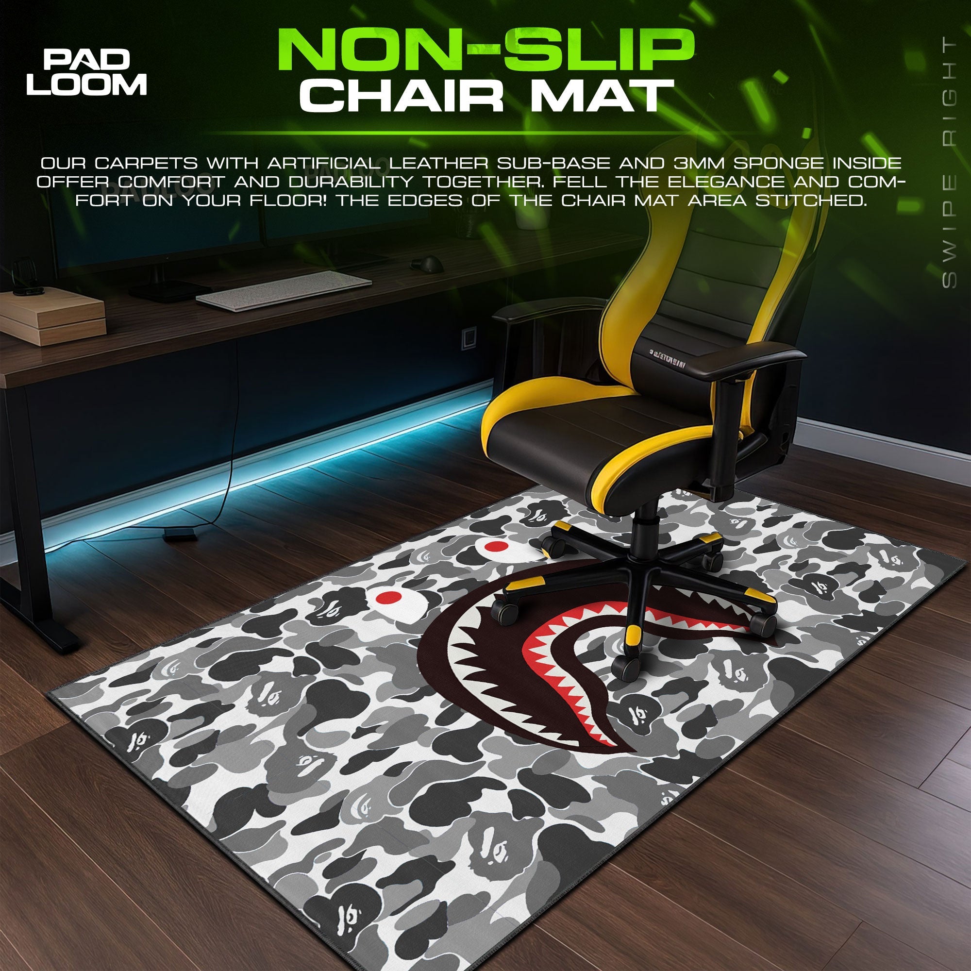 Shark Bape Mouse Pad - Gray Camo Sneakerhead Gaming Desk Mat Padloom