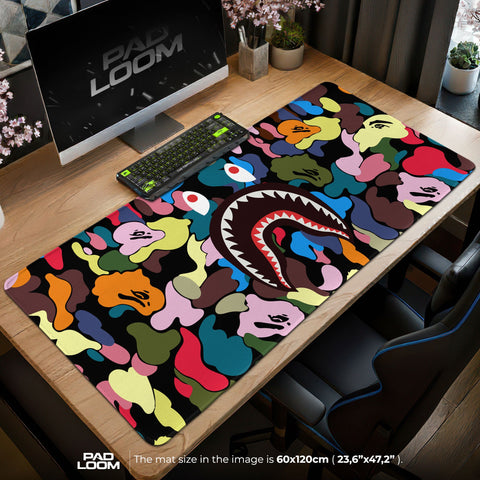Shark Bape Mouse Pad - Multicolor Camo Hypebeast Gaming Desk Mat Padloom