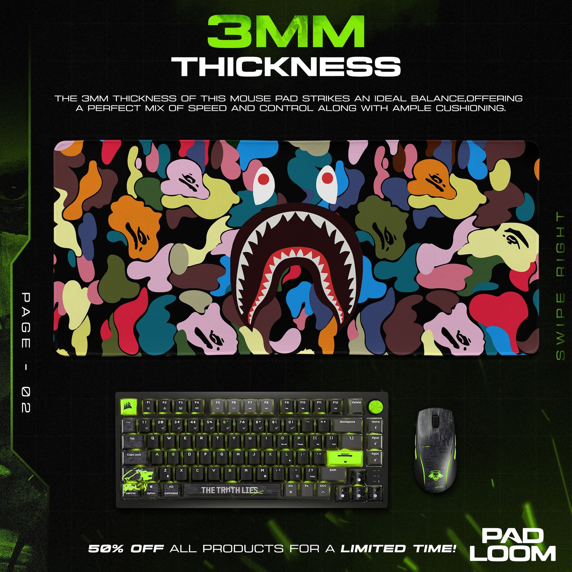 Shark Bape Mouse Pad - Multicolor Camo Hypebeast Gaming Desk Mat Padloom