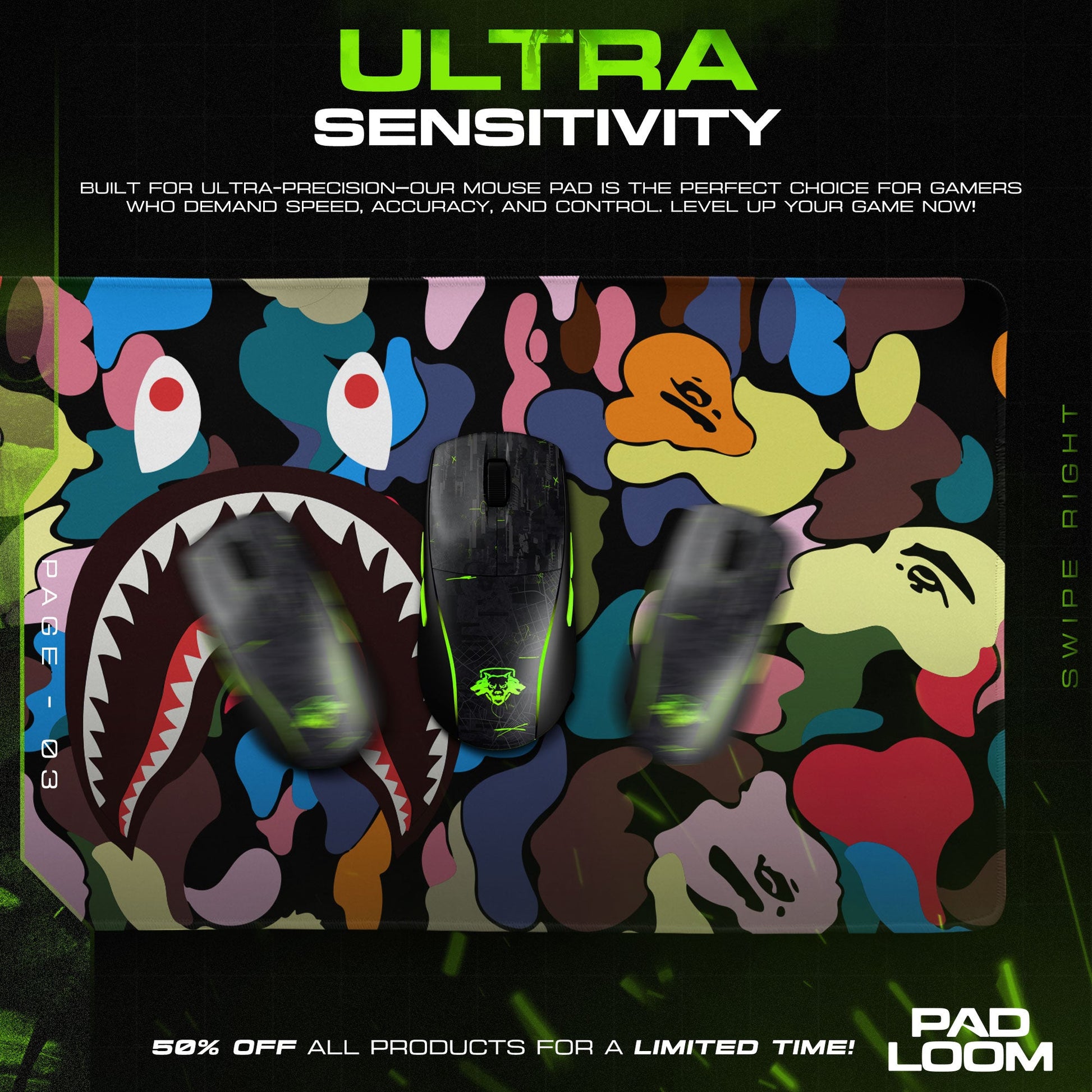 Shark Bape Mouse Pad - Multicolor Camo Hypebeast Gaming Desk Mat Padloom