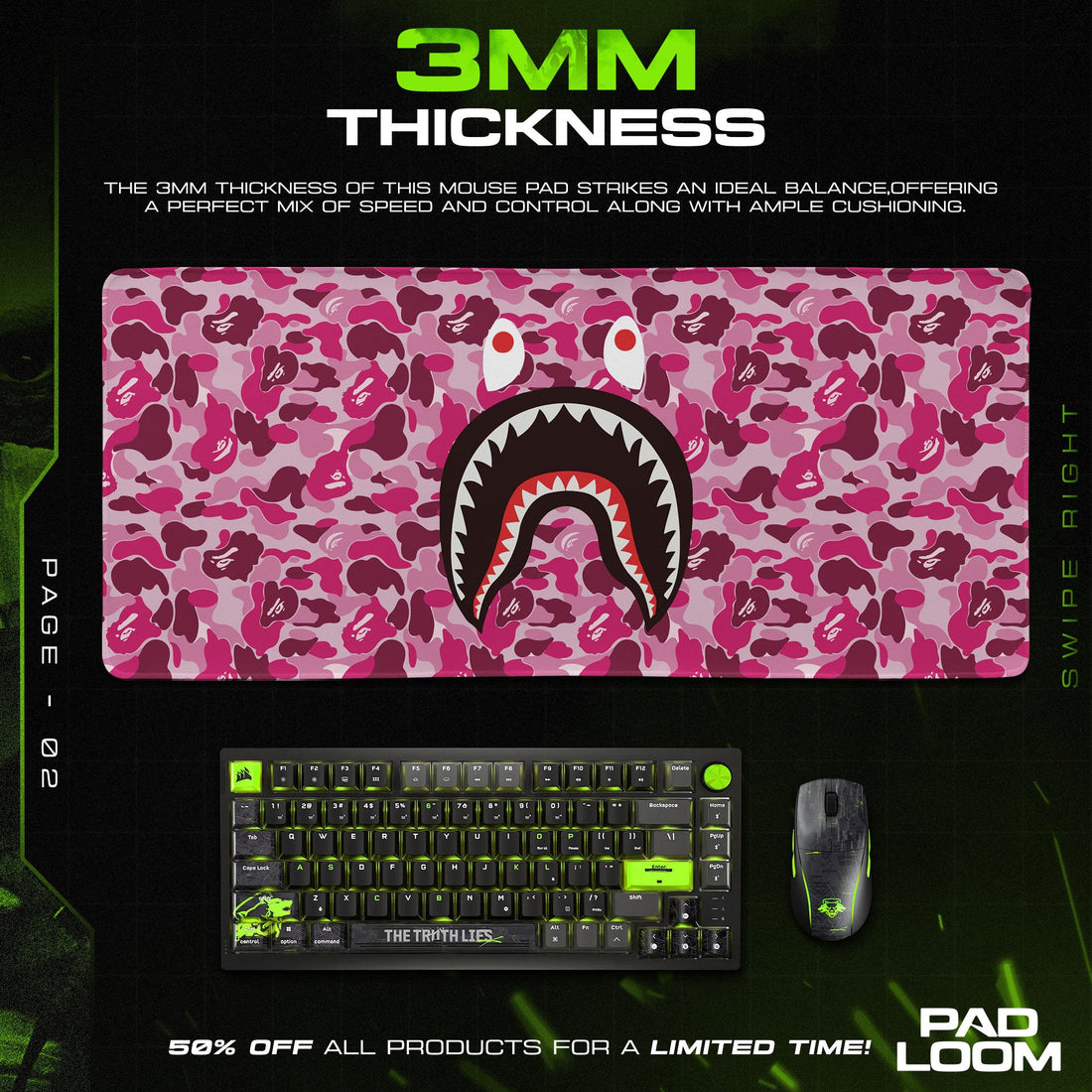 Shark Bape Mouse Pad - Pink Camo Sneakerhead Gaming Desk Mat Padloom