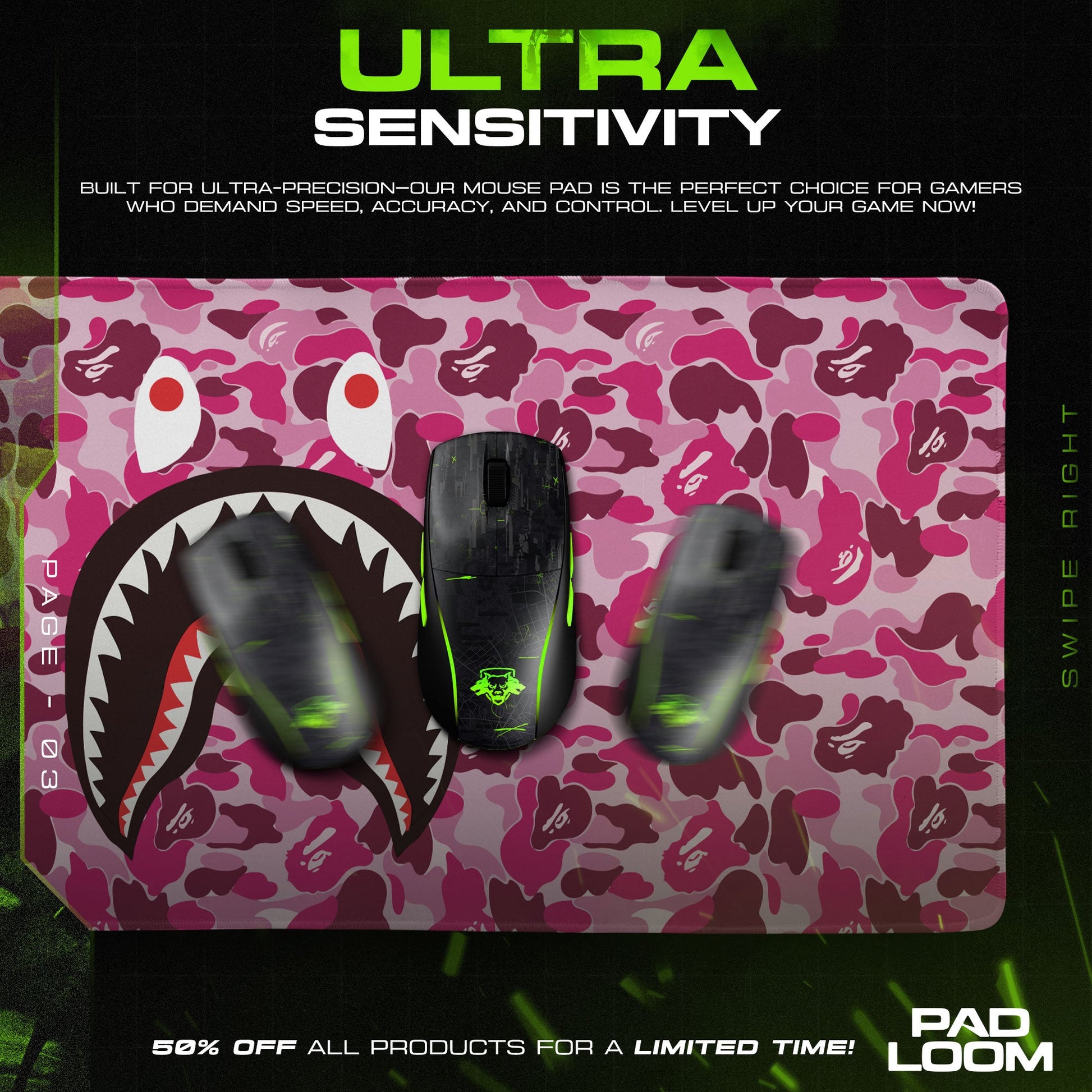 Shark Bape Mouse Pad - Pink Camo Sneakerhead Gaming Desk Mat Padloom