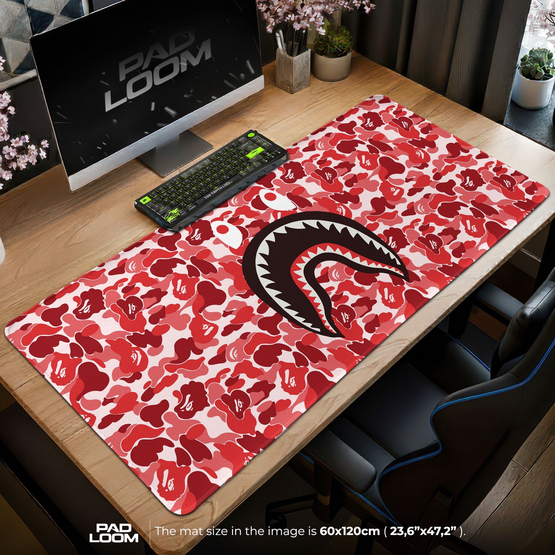 Shark Bape Mouse Pad - Red Camo Hypebeast Gaming Desk Mat Padloom