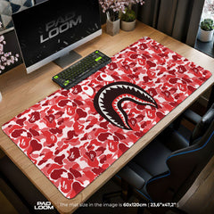 Shark Bape Mouse Pad - Red Camo Hypebeast Gaming Desk Mat Padloom