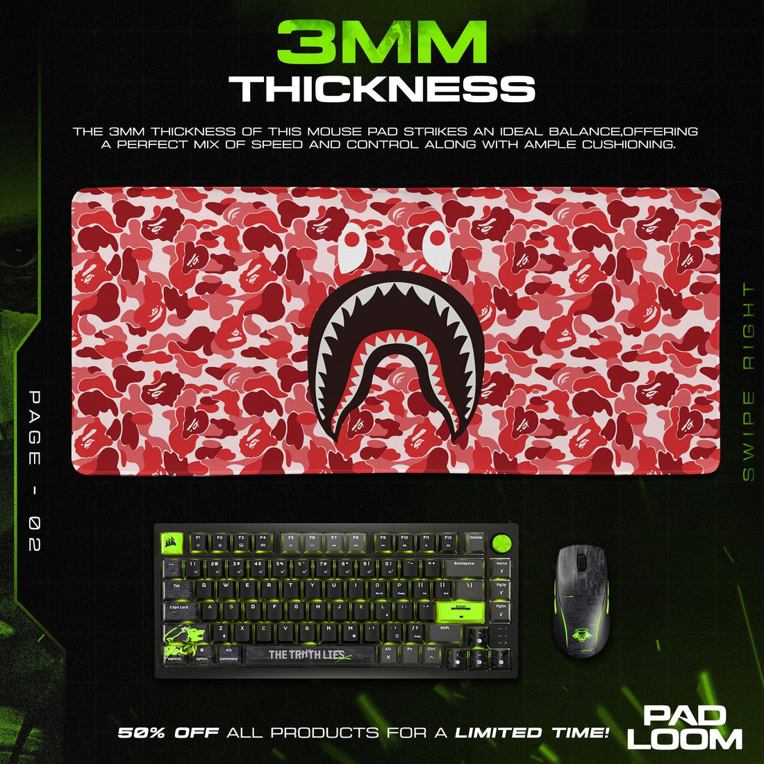Shark Bape Mouse Pad - Red Camo Hypebeast Gaming Desk Mat Padloom