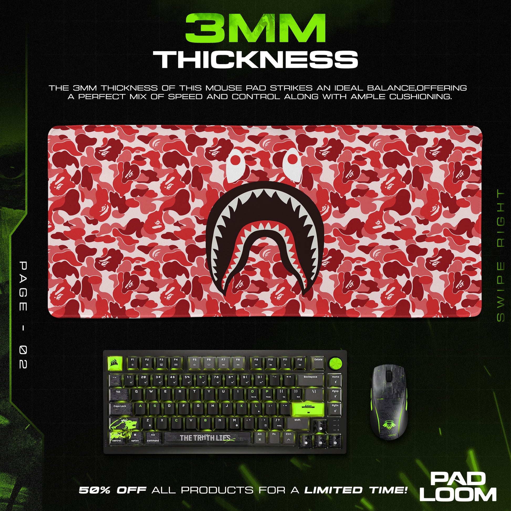 Shark Bape Mouse Pad - Red Camo Hypebeast Gaming Desk Mat Padloom