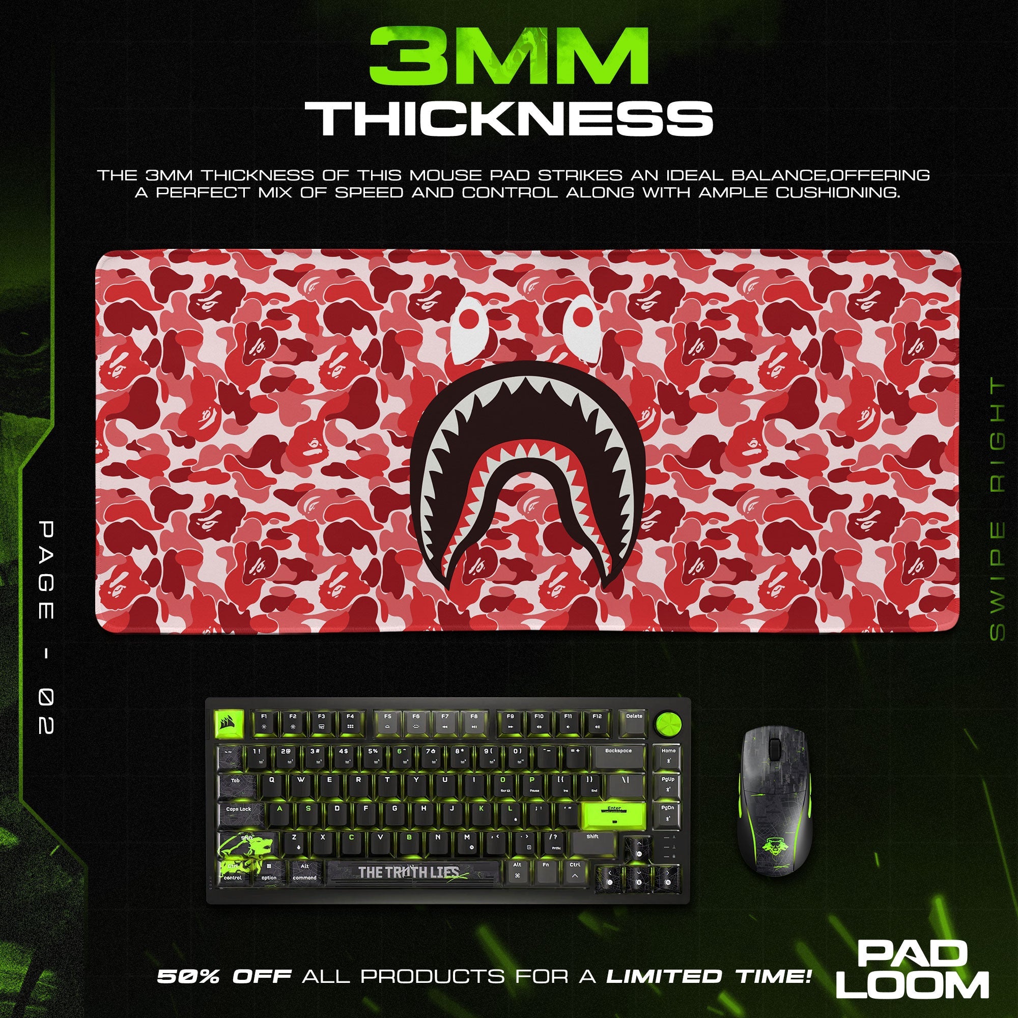 Shark Bape Mouse Pad - Red Camo Hypebeast Gaming Desk Mat Padloom