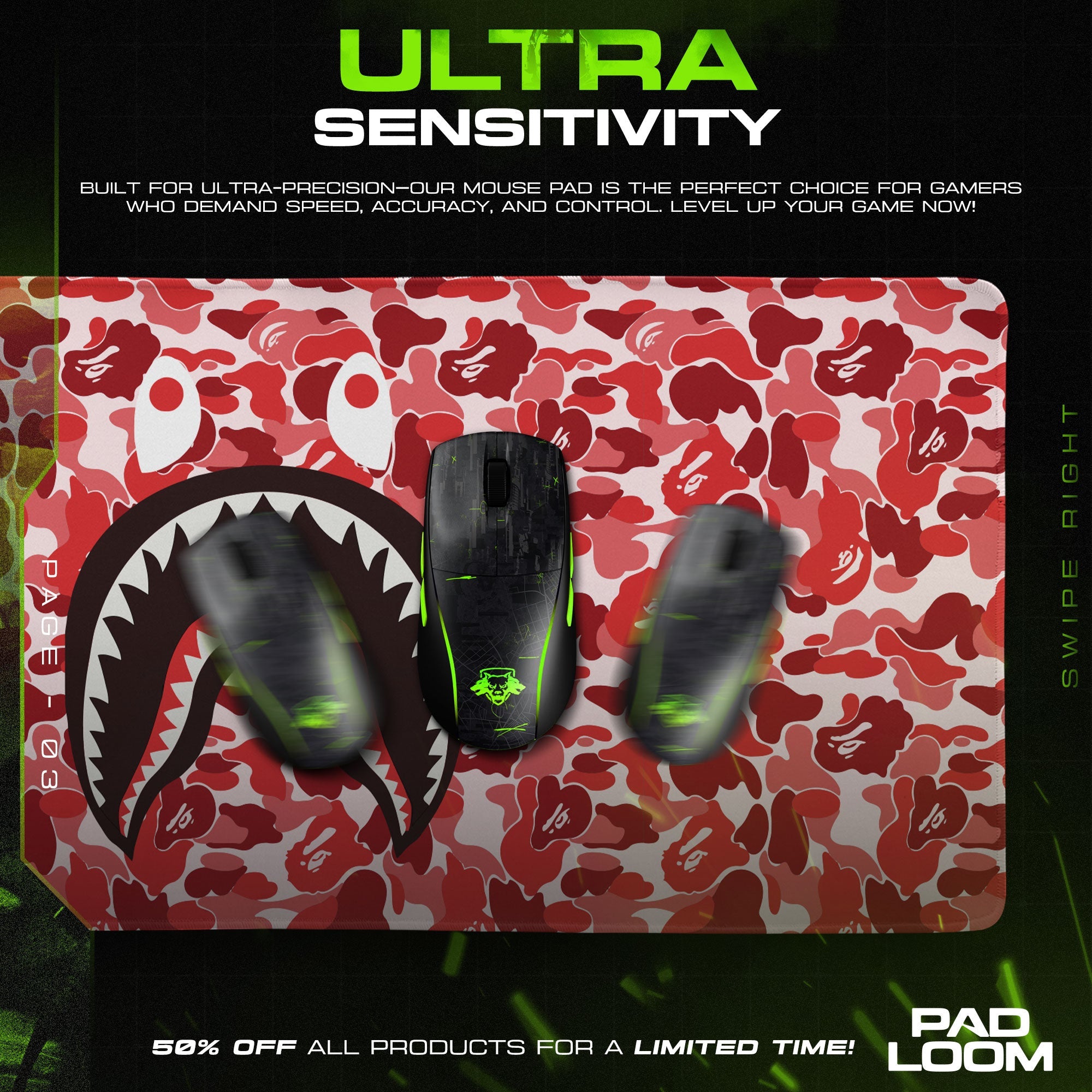 Shark Bape Mouse Pad - Red Camo Hypebeast Gaming Desk Mat Padloom