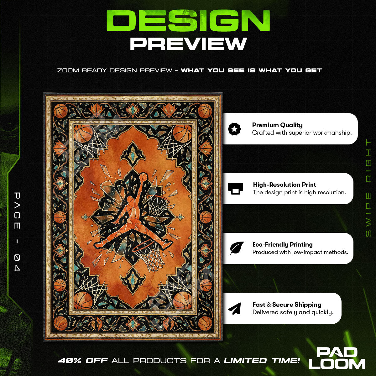 Floor character design printed on rug
