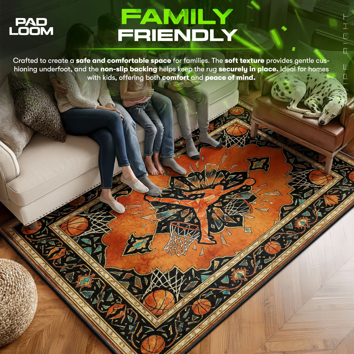Shattered area rug showing full home decor artwork