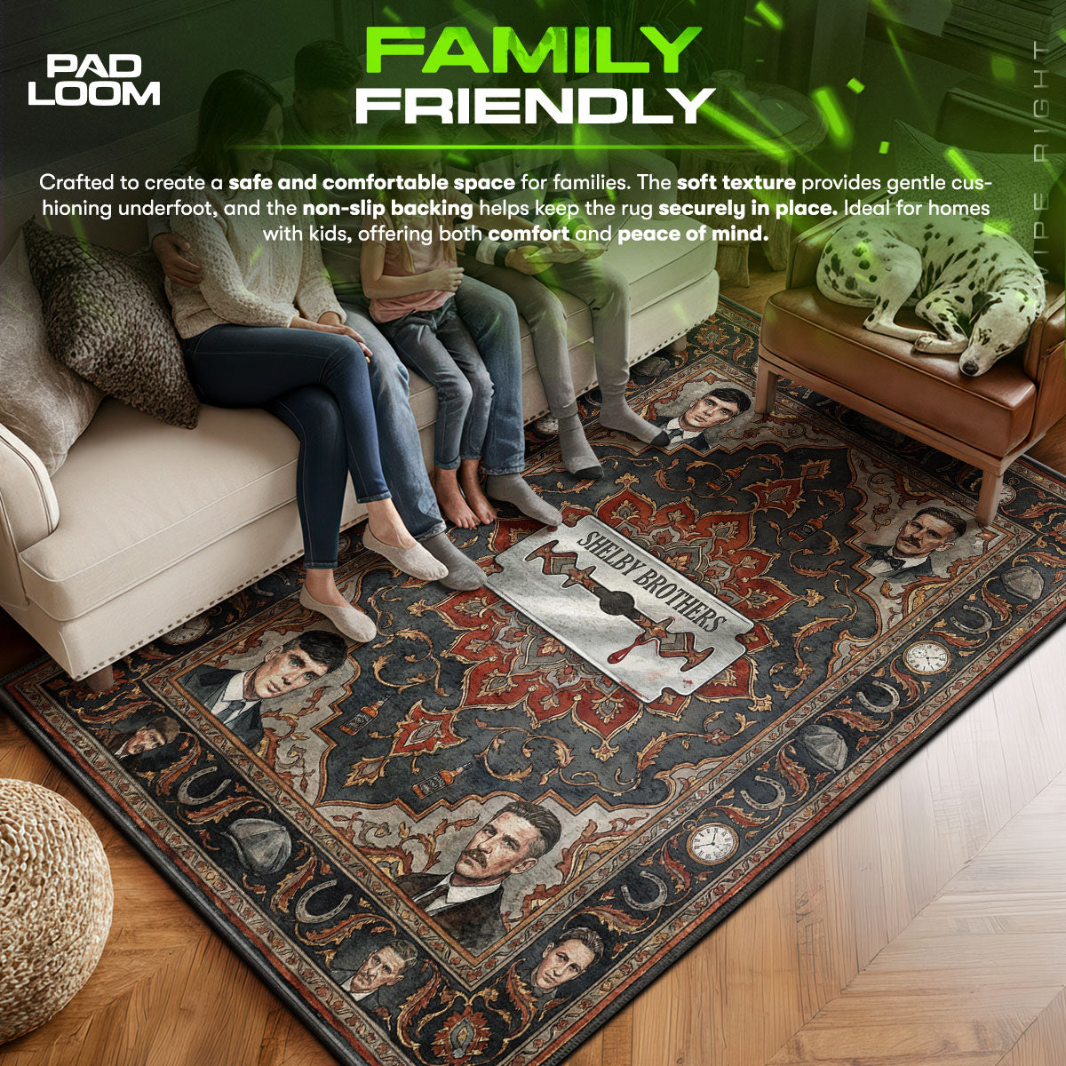 Shelby area rug showing full home decor artwork
