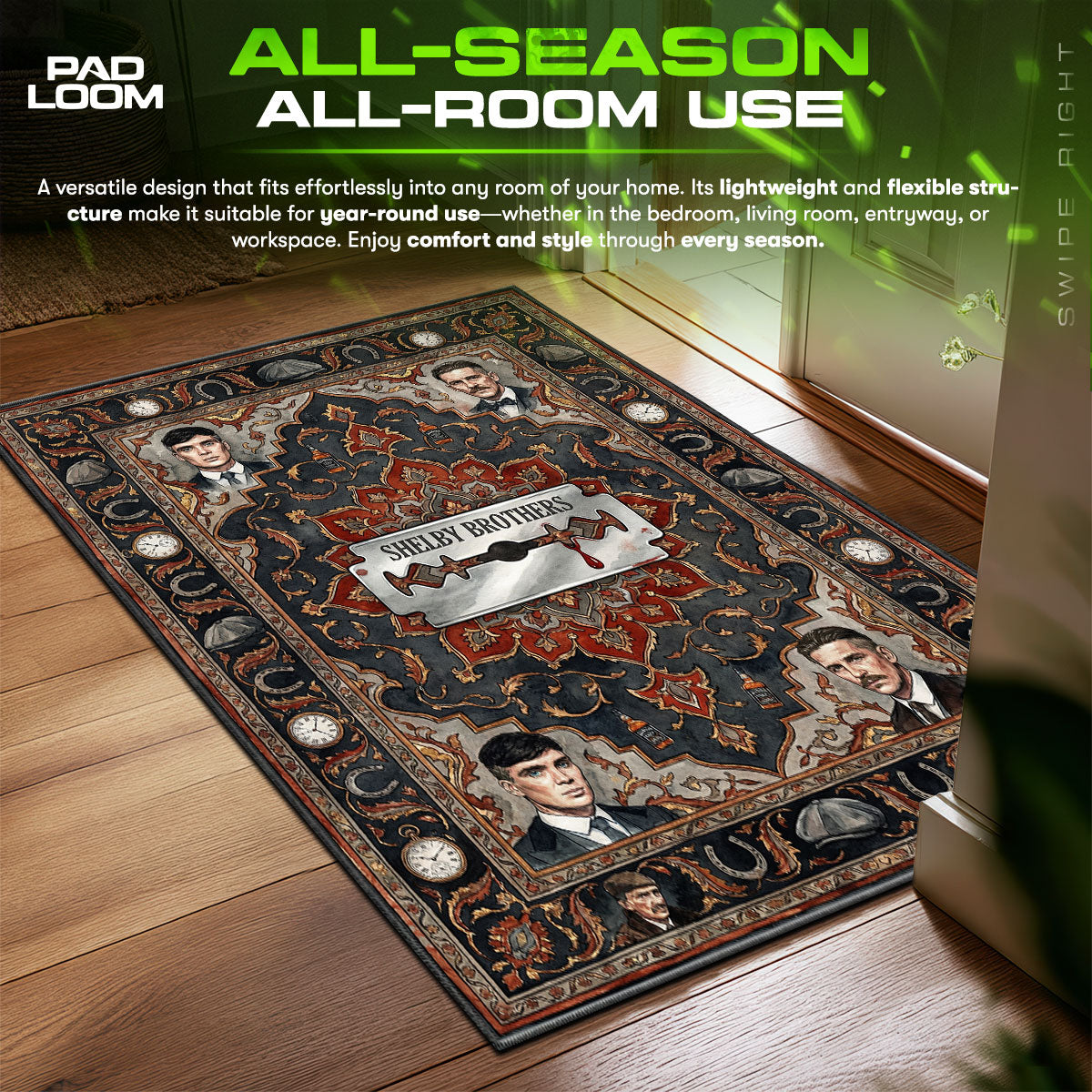 Shelby Brothers Razor Peaky Blinders Room fan rug — premium quality print