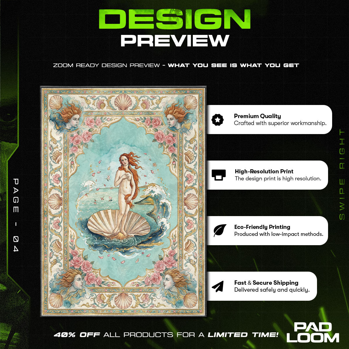 Shell Venus Renaissance Goddess Area rug — main product view