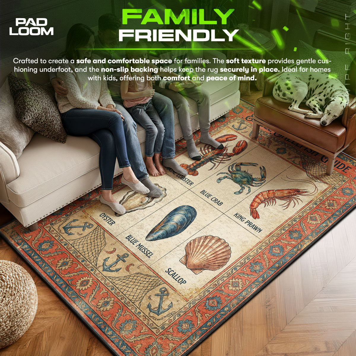 Floor character design printed on rug