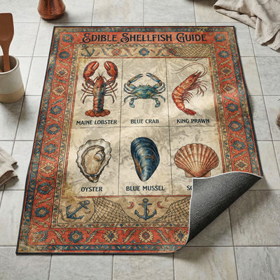 Shellfish Guide Rug — Seafood Kitchen Floor Mat