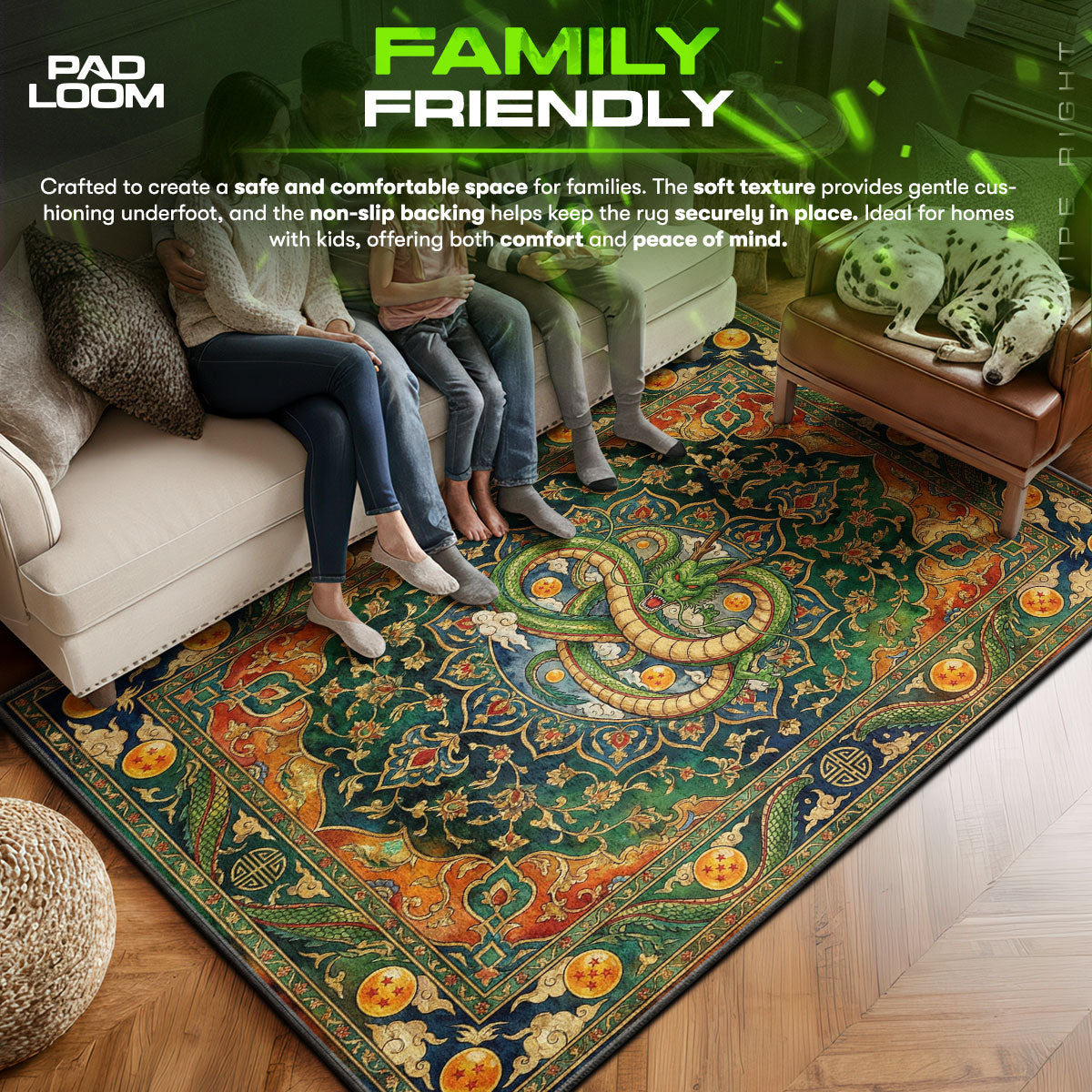 Shenron area rug showing full home decor artwork