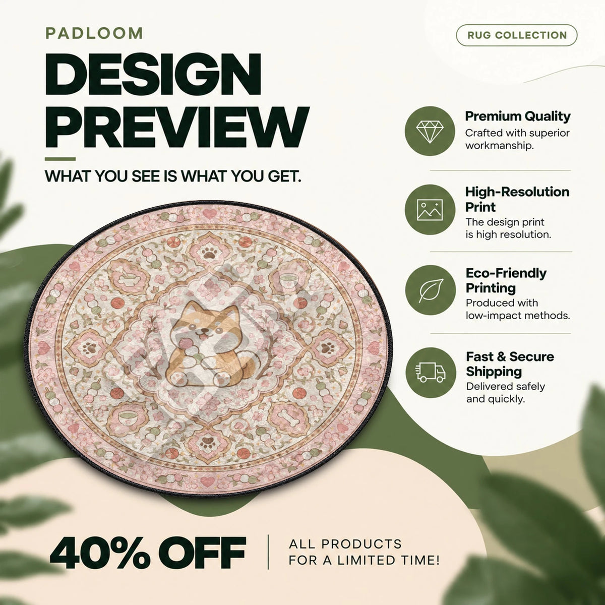 Shiba Inu Dango kawaii round rug full design preview